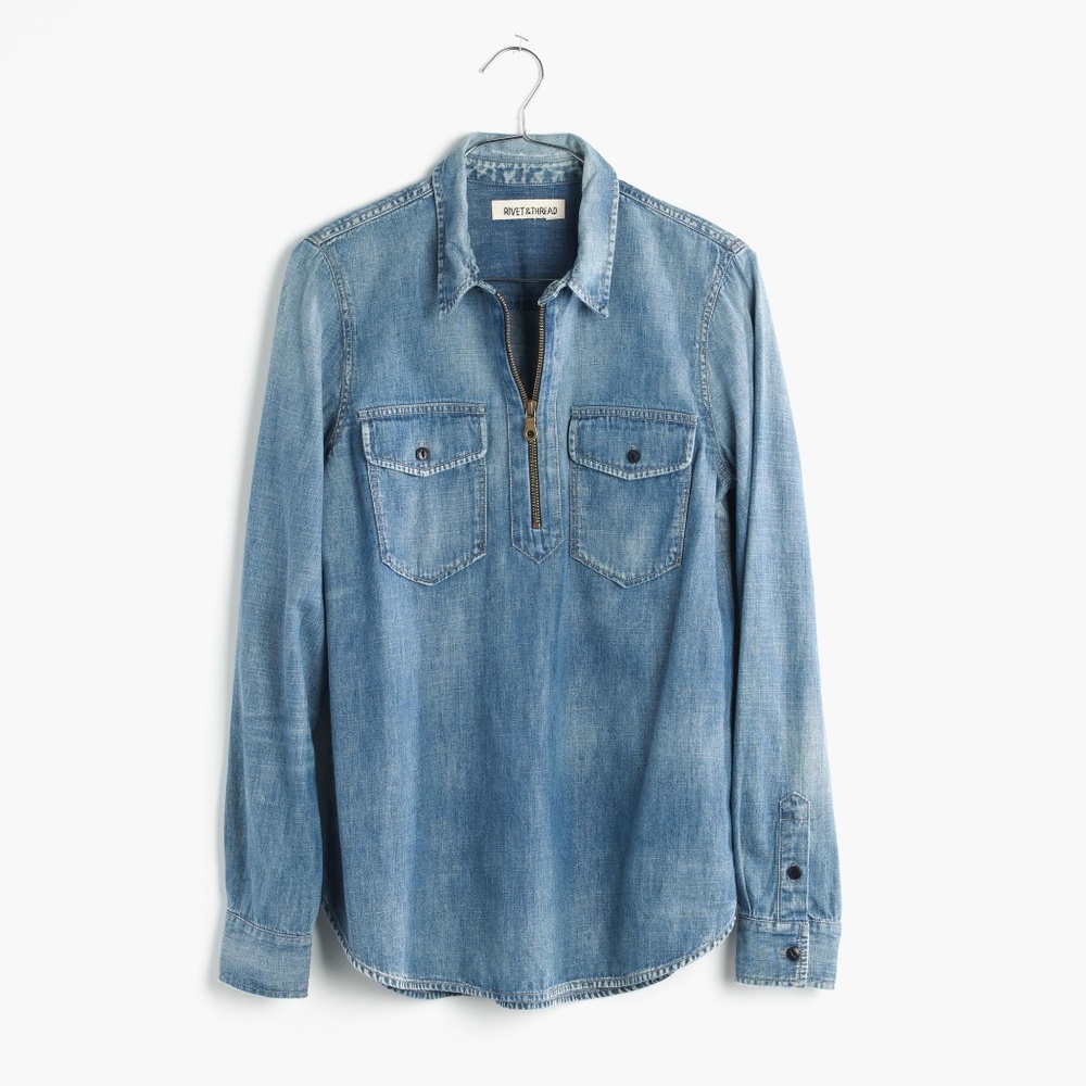 Madewell Blue Rivet & Thread Denim Zip-front Popover Shirt